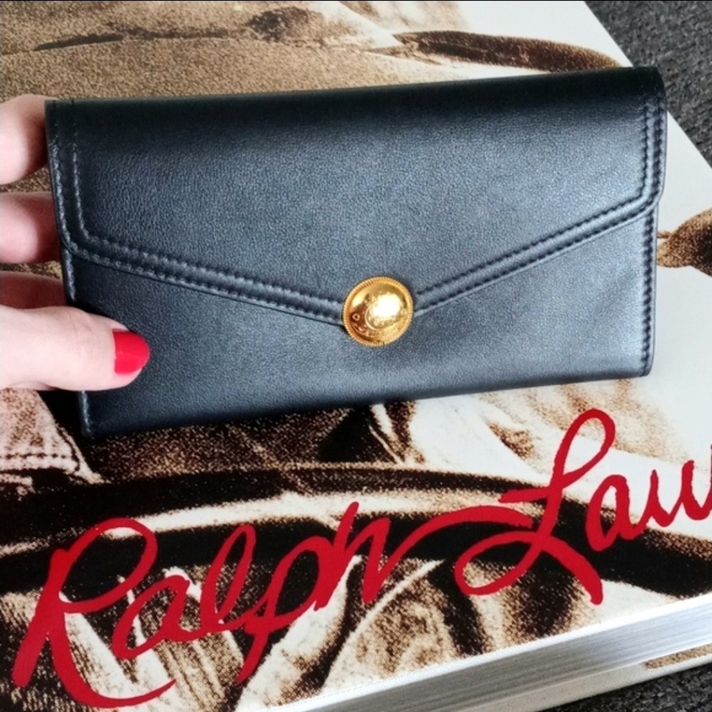 💛HTF Ralph Lauren💛 - Black/Gold Continental Wallet - Picture 14 of 14